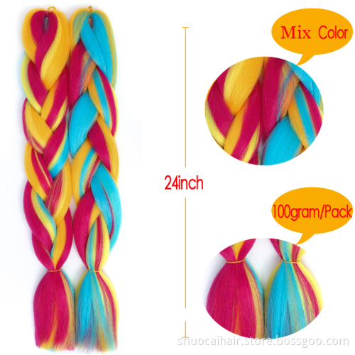 Jumbo Braid Hair 24 Inch Synthetic Colorful Hair Extension For Crochet Box Braids Twist Mix Braiding Hair Extensions